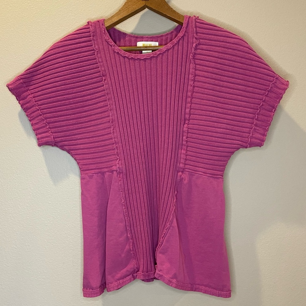 Maeve by Anthropologie Pink Sweater-Like Short Sleeve Blouse Women’s Size M